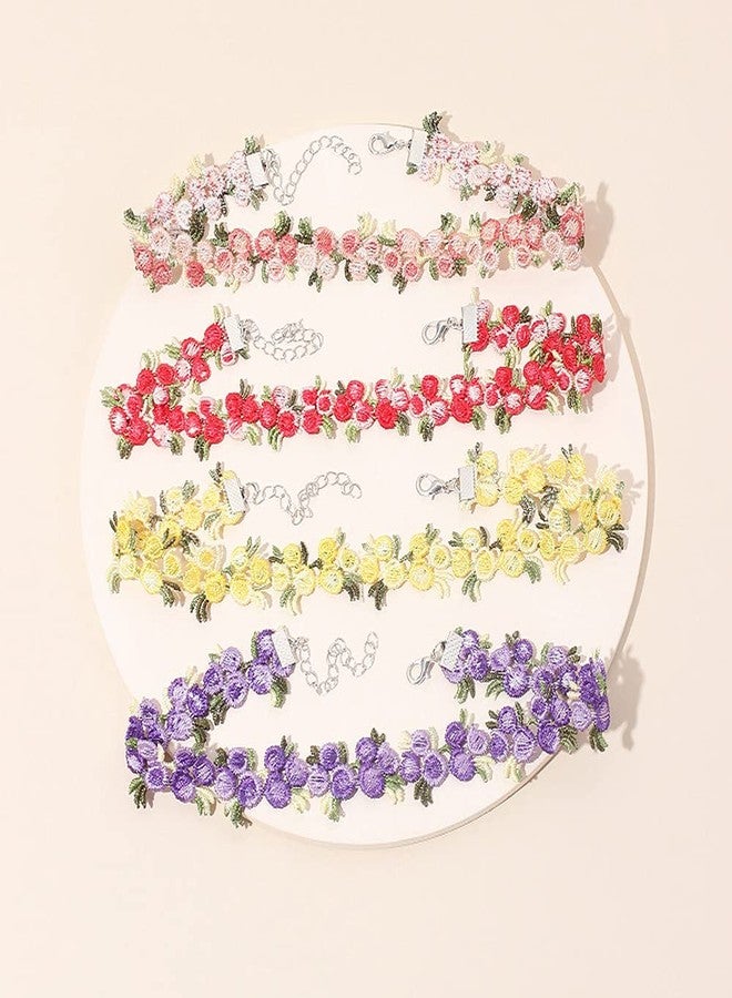 GUAFEIH Women Boho Flower Embroidered Lace Choker Necklace (Purple) - Image 5